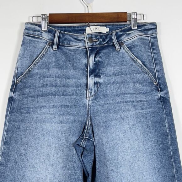 Vici High Rise Wide Leg Cropped Jeans Womens Sz 29 Medium Wash - Picture 2 of 11